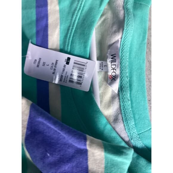 Wildfox Sweatshirt Womens Blue Striped Aqua Soft Terry Cloth L - Picture 5 of 5